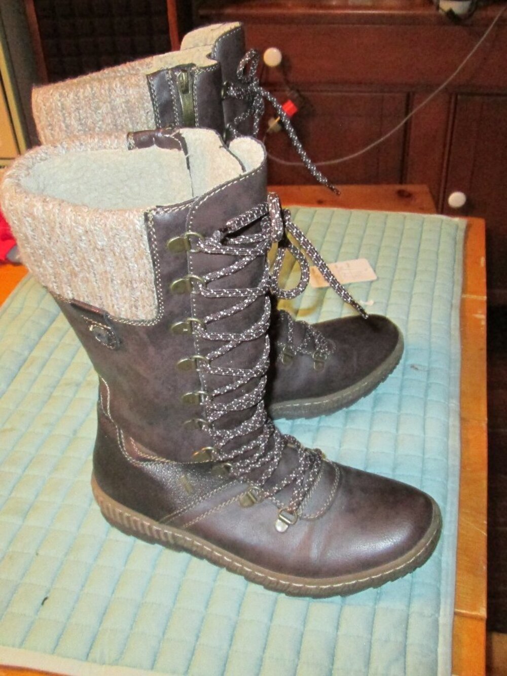 SPRING STEP TALL ZIP SIDE BROWN FUR CUFF WINTER BOOTS 39 USA 8.5